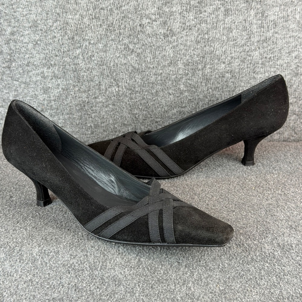 Stuart Weitzman Pumps Women 6.5 N Black Suede Crisscross Kitten Heels